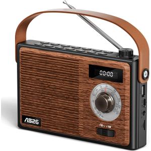AM FM Radio Portable Retro Bluetooth Speaker Support USB/TF/AUX Player, Vintage Wireless Radio with Digital Display , Retro Radios Battery Powered or Plug in Wall for Home Office Outdoor, Gift