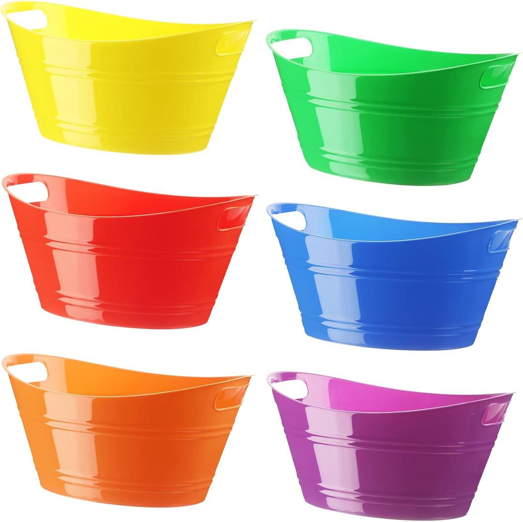Patelai 6 Pcs Ice Buckets Bulk, Plastic Ice Buckets with Handles, Oval Storage Tub, Large Capacity Ice Drink Tub for Party Bar Wine Beer Champagne Beverage Bottle Cooler(4.5 Liter,Multicolor)  