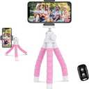 Ubeesize Portable Tripod Stand with Wireless Remote & Clip, Flexible Phone Holder for Video Recording (Pink)