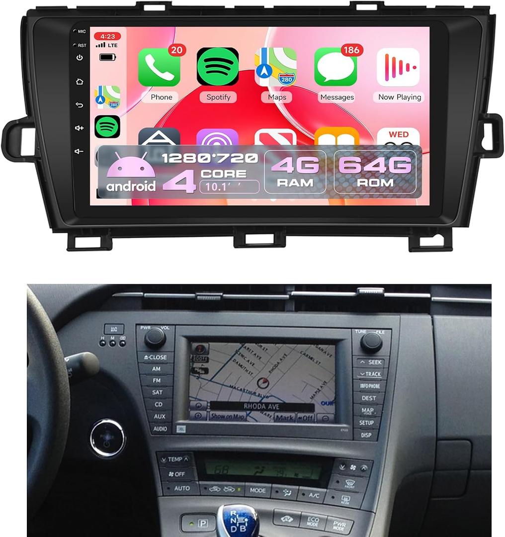 4Core 4G+64G Car Radio Stereo for Toyota Prius 2010-2015 with Original JBL Navigation, Rimoody Wireless Carplay Andorid auto Mirror Link 9'' Touchscreen GPS WiFi Bluetooth FM/RDS EQ SWC Backup Camera