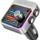 Nulaxy 54W Bluetooth 5.3 Car Adapter with 4 Charging Ports [PD 36W & QC3.0 18W], Wireless Radio FM Transmitter with Deep Bass Player & 5 Colors LED Backlit, Hands-Free Calling - Silver