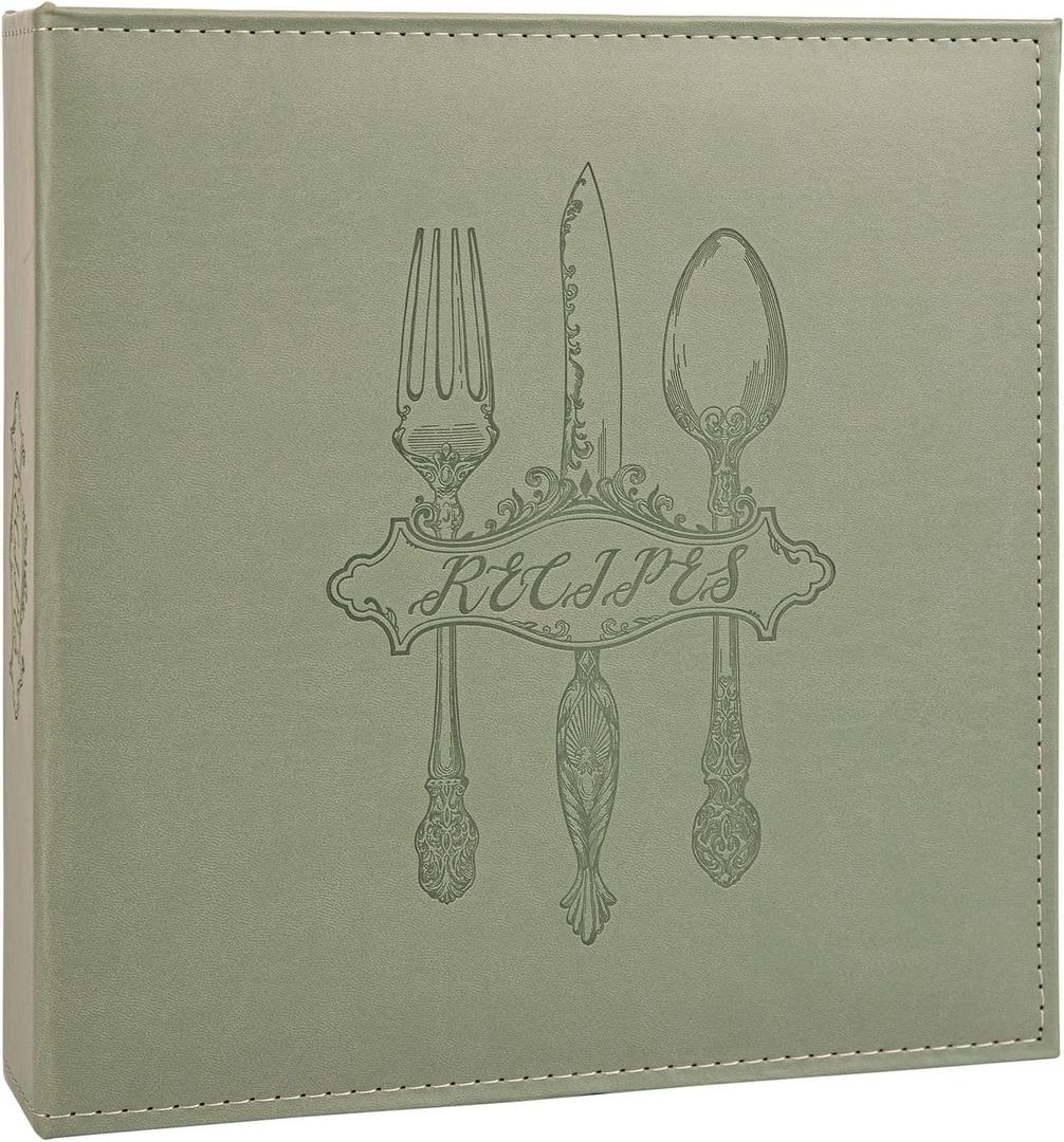 COFICE Recipe Binder  8.5x11 3 Ring Blank Family Recipe Book Binder Kit to Write in Your Own Recipes with PU Faux Leather Cover and Plastic Sleeves (Dark Green)