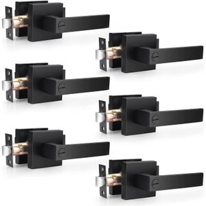 Probrico Heavy Duty Flat Black Square Privacy Interior Door Levers Bedroom and Bathroom Door Handles Keyless Bed/Bath Lockset (6 Pack)