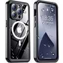 Temdan Magnetic for iPhone 14 Pro Case Waterproof, Built-in Screen Protector[IP68 Underwater][Compatible with MagSafe][Full Body Shockproof][Military Dropproof] Case for iPhone 14 Pro-Black/Clear