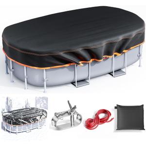 12x18Ft Oval Pool Cover - Solar Rectangular Covers for Above Ground Pools, Oxford Fabric Pool Covers for Above Ground Pools with Winch and Cable, Waterproof and Dustproof Swimming Pool Cover