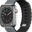 Compatible with Apple Watch Ocean Bands 38mm 40mm 41mm 42mm 44mm 45mm 46mm 49mm Soft Silicone Wristbands Replacement Strap for iWatch Ultra 2 Ultra SE Series 10 9 8 7 6 5 4 3 2 1 Women Men (Gray/Black)