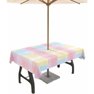 Pink Blue Plaid Outdoor Rectangle Tablecloth with Umbrella Hole 60x84,Rainbow Yellow Buffalo Check Lattice Wrinklefree Wipeable Table Cloth Waterproof Zippered Cover for Camping Picnic Patio Party