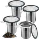 4Pcs Extra Fine Mesh Tea Infuser Tea Strainer with Lid, Large Capacity Tea Strainers Tea Infusers for Loose Tea, 18/8 Stainless Steel Loose Leaf Tea Steeper Tea Diffuser for Teapot, Mug, Cup