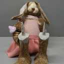 DR.DUDU 2.7FT Large Easter Bunny Decor – Outdoor Easter Decorations for Porch & Home, Straw Standing Rabbit Statue with Basket Eggs, Farmhouse Spring Decor, Entryways Photo Props (Girl)