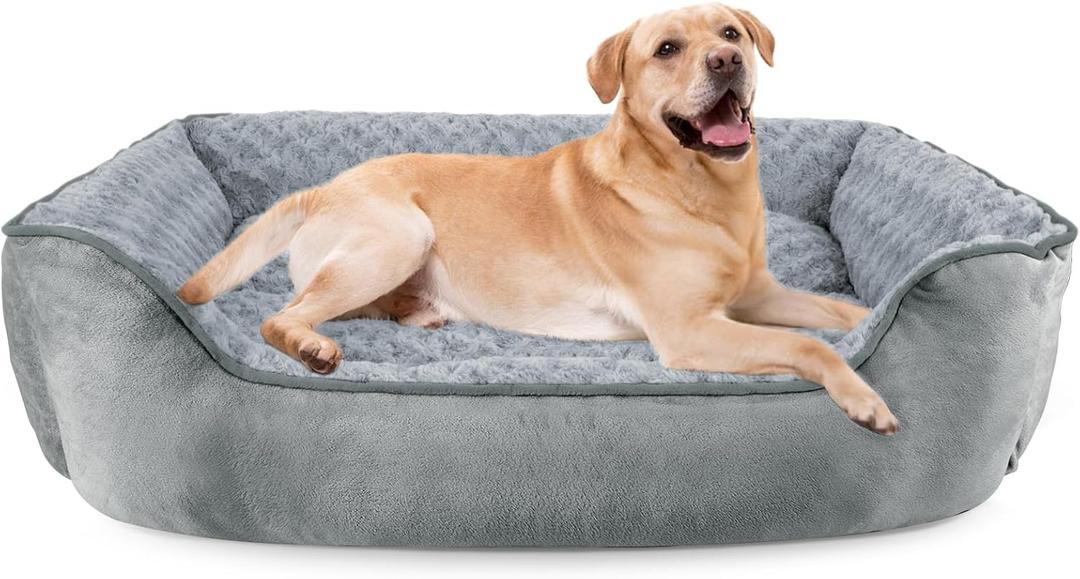 Rectangle Dog Bed for Large Medium Small Dogs - Washable Orthopedic Sofa Bed, Soft Breathable Puppy & Pet Cuddler, Durable Calming Dog Bed with Anti-Slip Bottom, Multiple Sizes, Grey, Size L 30x25