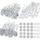 60 Pieces Bridal Wedding Hair Pins Silver Pearl Rhinestone Crystal Flower U Shape Clips Diamond Jewelry Updo Hair Barrettes Prom Styling Decorations Accessories for Brides Bridesmaids Women