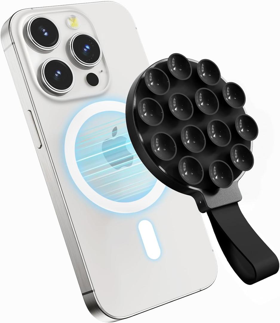Magnetic Suction Phone Mount for MagSafe Case,iPhone Sticky Grip Compatible with MagSafe,Strong Grip Holder for Selfies & Videos, Hands-Free Mirror Shower Phone Holder Mount for TikTok/Video/Selfies (black)