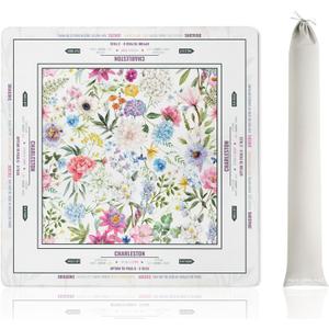 Mahjong Mat (33"x33") - Non-Slip Noise Reduction Gaming Mat for American Mahjong - Flower-Carnation-12