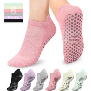 Muezna 6 Pairs Pilates Grip Socks for Women, Non Slip Yoga Socks with Grips, Grippy Socks for Barre, and Hospital