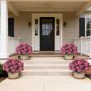 2 Pack Artificial Geranium Flowers Topitary Trees for Outdoors, UV Resistant Geraniums Potted Bushes Look Real Silk Faux Plants for Front Door Garden Porch Planter Farmhouse Home Decor (Peach Red)