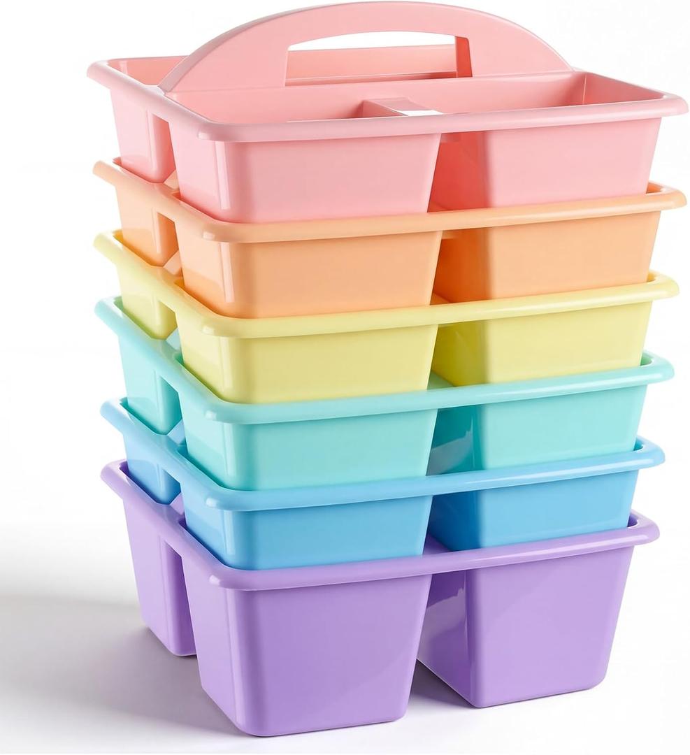 5 x Kathfly 6 Pack Classroom Caddy Organizer with Handle, Plastic Art Craft Cleaning Caddy Bulk, Small Multipurpose Supply Organization Storage Basket for Table Desk Office Pencil Teacher (Macaron Color)