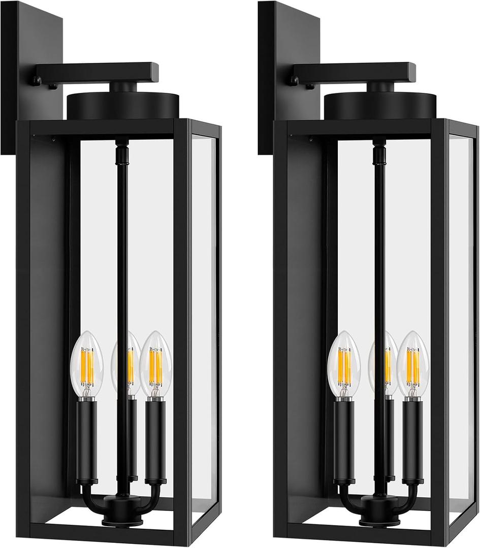 20in Large Outdoor Wall Light Fixtures, Exterior Lighting Fixtures Porch Sconces Wall Mounted, Waterproof Black Outdoor Wall Lanterns Lamps, Outside Lights for House Patio Front Door Entryway, 2-Pack (19.6inch)