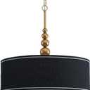 Shrine Lighting Drum Chandeliers, Farmhouse Style, Perfect Drum Pendant Light for Dining Room, D20'' x H7'', Adjustable Chains 59'', E26*3 Sockets, Black Linen Fabric Lampshade & Gold Rod