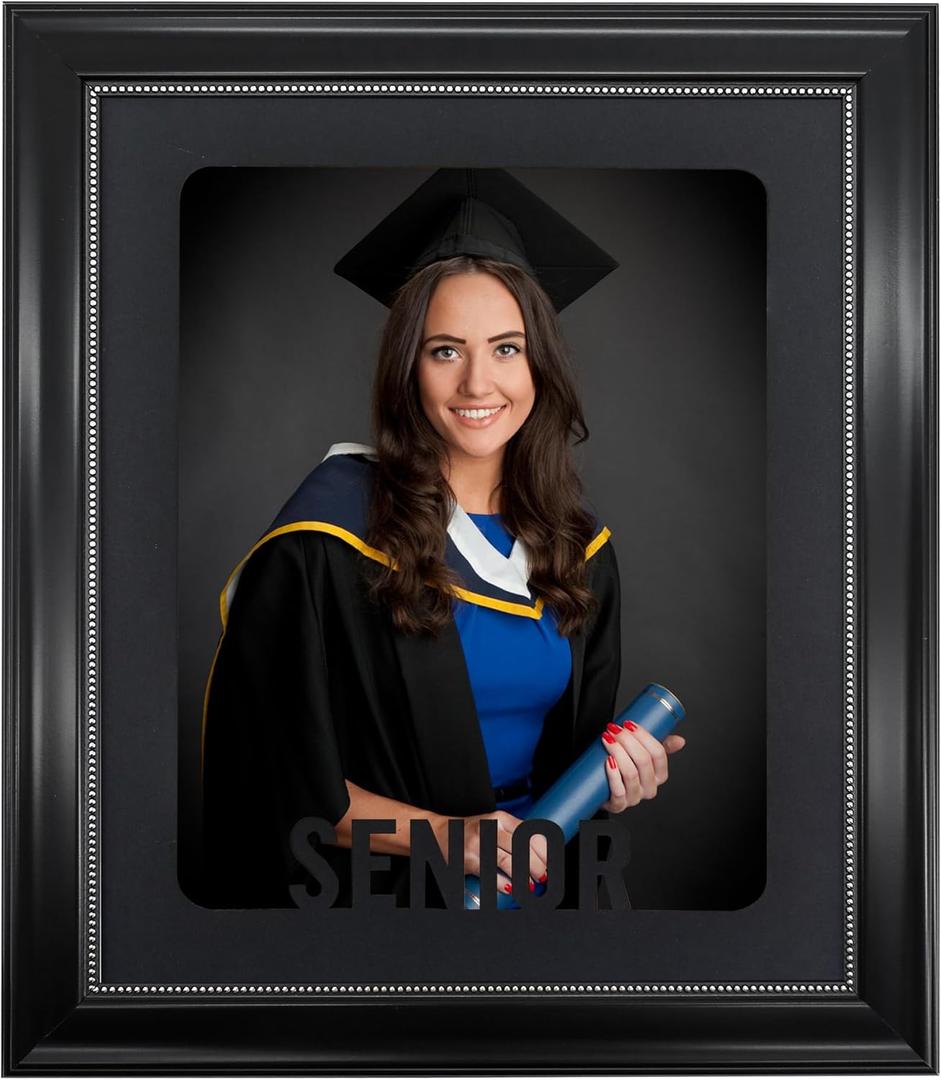 GMFrames Senior Graduation Picture Frame Photo Frame with Mat for 8x10 Pictures Graduation Party Gift and Keepsake Black-Silver