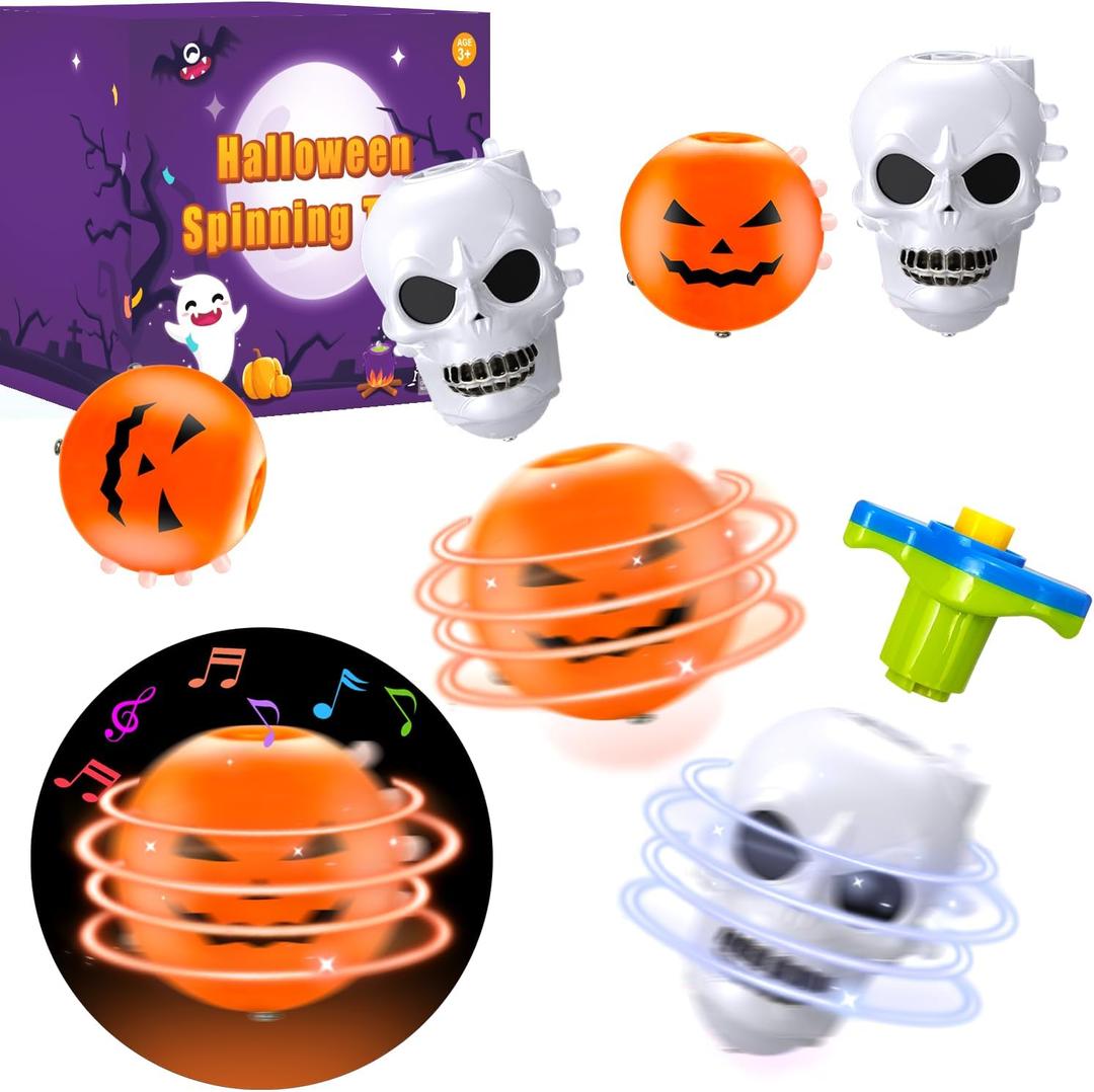 Halloween Boo Basket Goodie Bag Stuffers Fillers for Kids,8 Pack Light Up Spinning Tops Toys Gifts for Toddlers,Halloween Non Candy Trick or Treats Party Favors,Birthday Classroom Prizes for Boys Girl