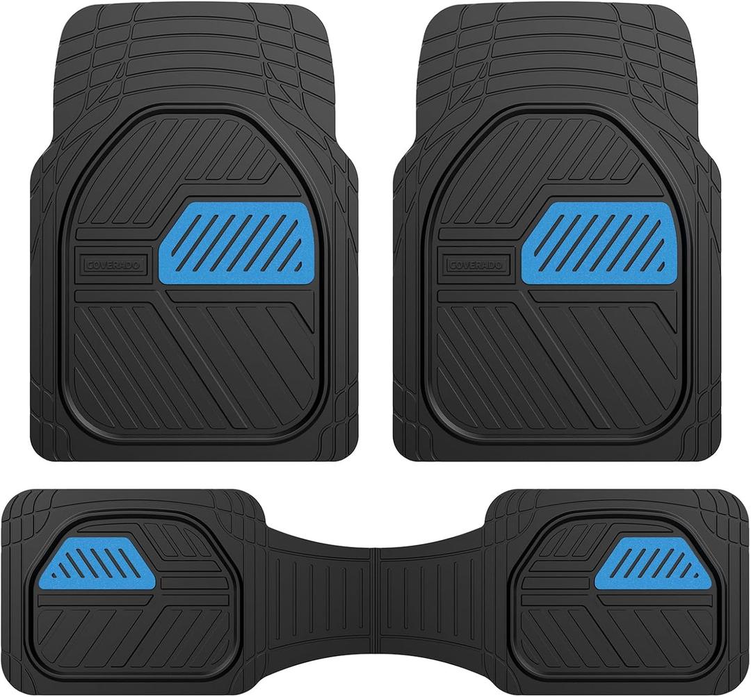 Coverado Automotive Floor Mats, Heavy Duty Rubber Car Floor Mats, Deep Dish All-Weather Floor Mats for Cars, Anti-Slip Trim to Fit Waterproof Car Floor Mat Universal Fit for Most Cars, Black&Blue