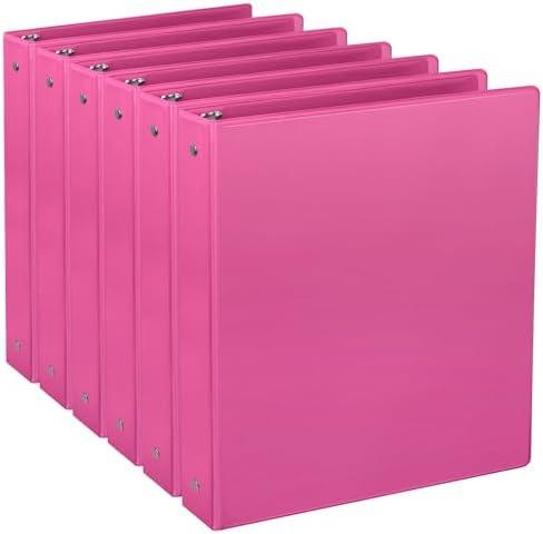 CIXILDTS 3 Ring Binders, Standard Round Ring Binder Fit Letter Size Paper, Presentation 1-Inch Binders, 5-Pack, Pink