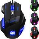zelotes Wired Gaming Mouse with Fire Button,7200 DPI,7 Buttons,Ergonomic Design,LED Illumination,Corded Optical Mouse Mice for Laptop,PC,Mac,Black