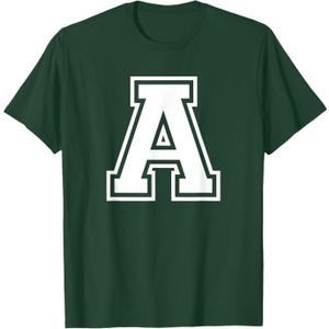 Letter A Name Initial Varsity Alphabet Monogram T-Shirt (Small, Black)