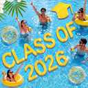 Sumind 14 Pcs Class of 2026 Pool Floating Letters, Gold Glitter EVA Foam Graduation Pool Party Decorations with Grad Cap and Beach Ball, Congrats Grad Prom Photo Props, 12 x 16 Inches
