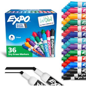 EXPO Dry Erase Markers, Low Odor Ink, Assorted Fashion Colors, Chisel Tip, 36 Count - Easily Erases, Ideal for Classroom, Home, Office, Back to School, Teacher Supplies