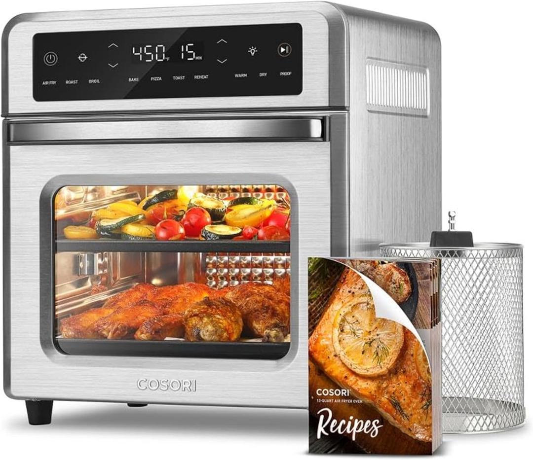 COSORI 11-in-1 Air Fryer Oven, 13Qt Small Footprint Airfryer combo with Rotisserie, Toast, Bake, Roast, Reheat Functions and more, Recipe Book & 6 Accessories Included, Perfect for Small Countertop