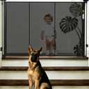 55" Wide Retractable Baby Gate for Stairs, 42" Extra Tall Retractable Dog Pet Gate with Support Rods, Mesh Screen Child Safety Gate for Doorways Hallways Deck Porch, Outdoor Indoor Use