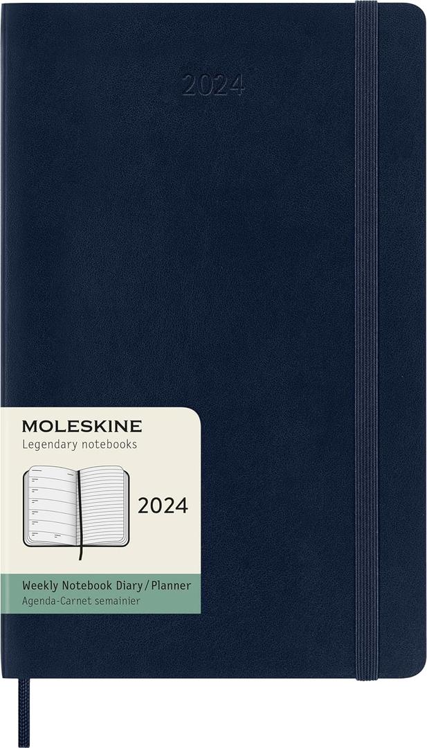 Moleskine Classic 12 Month 2024 Weekly Planner, Soft Cover, Large (5" x 8.25"), Sapphire Blue