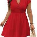 Eytino Plus Size Dresses for Women Summer Ruffle Cap Sleeve Lace V Neck Embroidery Eyelet A Line Dress 1X
