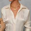 IYICLOTH Button Down Shirts for Women Business Casual Fitted Tops Long Sleeve V-Neck Work Blouse Formal,L Champagne