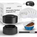 Nessus Reusable Pod Kit for Nespresso Pods Vertuo, Reuse Old Coffee Pods for Nespresso Vertuo: 100 Pcs Aluminum Foil Seal Lid, Holder, Brush, Refillable Vertuo Plus Next Capsule Machine(No Pods Come)