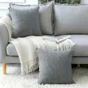 OTOSTAR Linen Throw Pillow Covers Set of 2 Decorative Square Pillowcases Cushion Covers 14x14 Inch for Home Decor Sofa Bedroom Car 35 x 35 CM Dark Grey