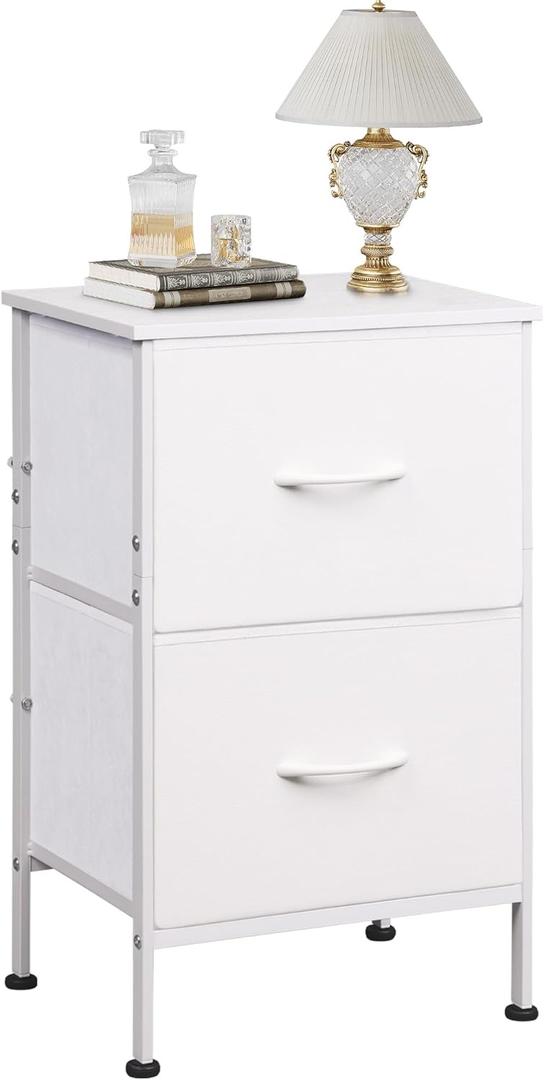 WLIVE White Nightstand, Night Stand with 2 Drawers, Small Dresser for Bedroom, Bedside Furniture, College Dorm, End Table with Fabric Bins, Dormitory, Size L