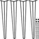 VEVOR Hairpin Table Legs 24" Black Set of 4 Desk Legs 880lbs Total Load Capacity Hairpin Desk Legs 3 Rods for Bench Desk Dining End Table Chairs Carbon Steel DIY Heavy Duty Furniture Legs