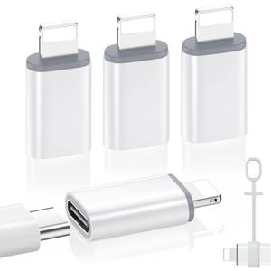 MoKo USB C to Lightning Adapter 4 Pack, Not for Audio/OTG, Lightning Male to USB C Female Adapter for iPhone 14/13/12/11/X Series, iPad/AirPods, Charging & Data Sync, with Anti-Lost Loop, White