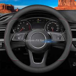 Custom-Fit for BMW Steering Wheel Cover, Premium Leather Car Steering Wheel Cover with Logo, Non-Slip, Breathable, for BMW Accessories (A-Style,for BMW)