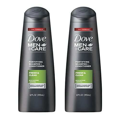 Dove Men+Care Fortifying 2 in 1 Shampoo and Conditioner, Fresh and Clean for Normal to Oily Hair with Caffeine and Menthol to Help Strengthen & Nourish Hair, 12 fl oz, Pack of 4