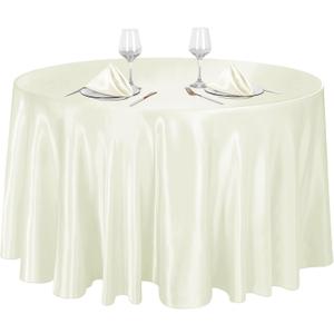 Ruisita 120 Inches Round Satin Tablecloths Ivory Overlay Round Satin Table Cover Bright Silk Smooth Fabric Tablecloth for Wedding Banquet Tables Decoration