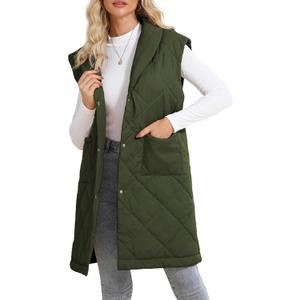 Himosyber Womens Long Puffer Vest Sleeveless Casual Puffy Jacket 2025 Fall Winter Quilted Padded Warm Coat Outerwear