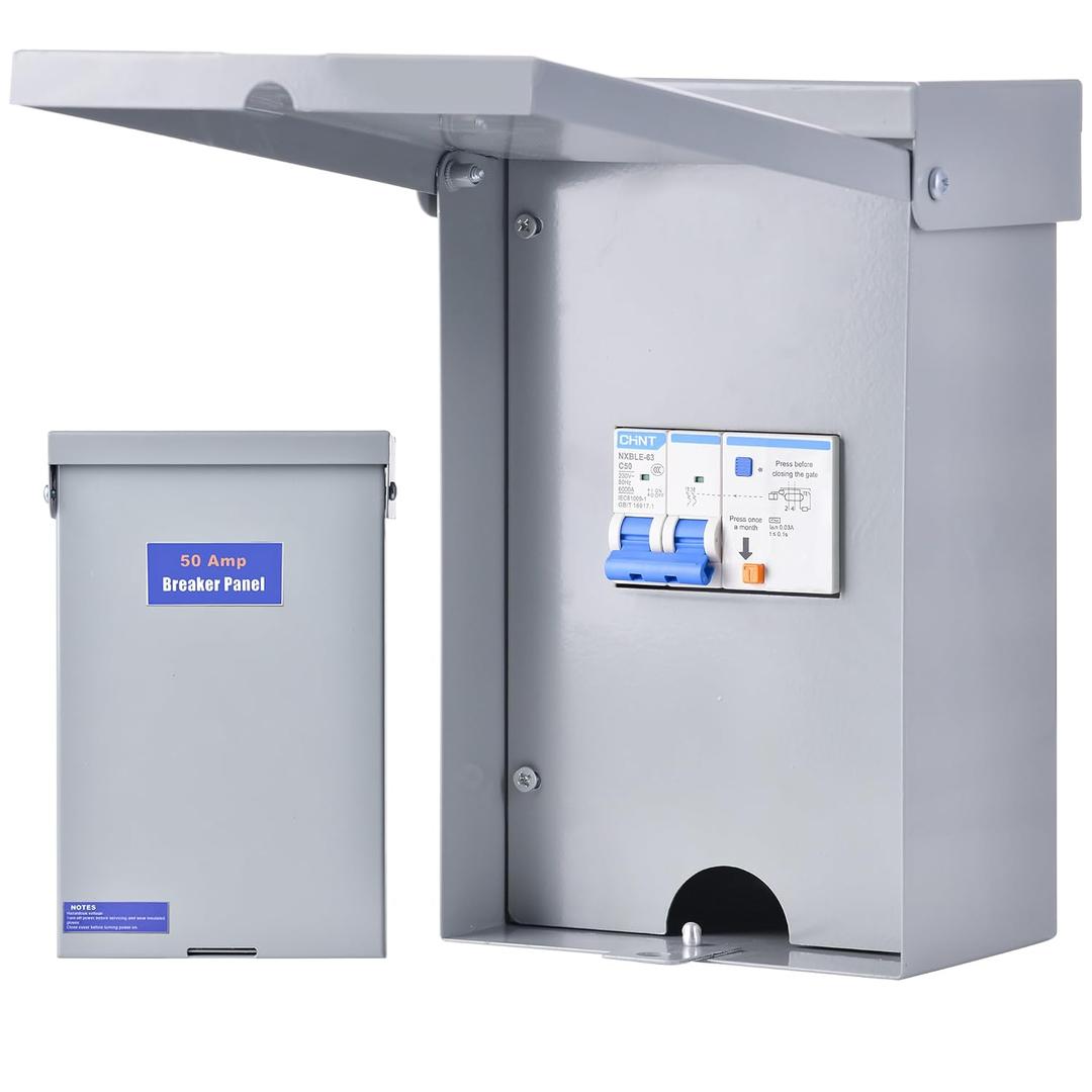 Spa Panel, 50 Amp GFCI Breaker Box, Enlarged IP65 Waterproof Enclosure for Easy Wiring, Galvanized Steel, for Indoor/Outdoor Use, 3-Wire (1 Hot,1 Neutral,1 Ground)