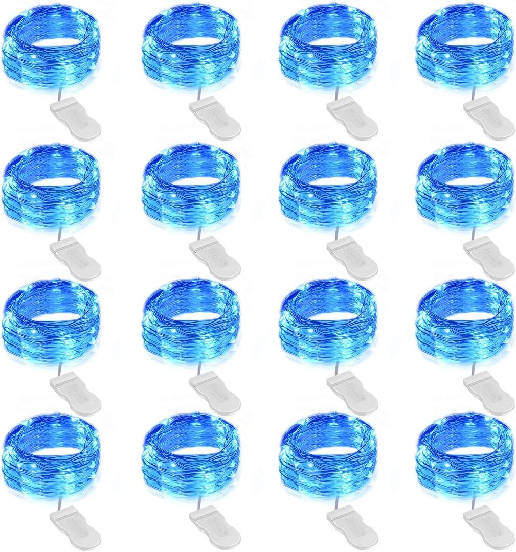Onforu 16 Pack Blue Fairy Lights Battery Operated String Lights, 6.5ft 20 Mini LED Lights, IP67 Waterproof Twinkle Lights for Mason Jar Wedding Centerpiece Decor Christmas Bedroom