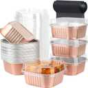 LNYZQUS Mini Cake Pans with Lids and Spoons,10oz Disposable Small Foil Baking Tins,40 Pack Individual Cake Containers for Home Bakers Bake Sales-Champagne,4x4 Square