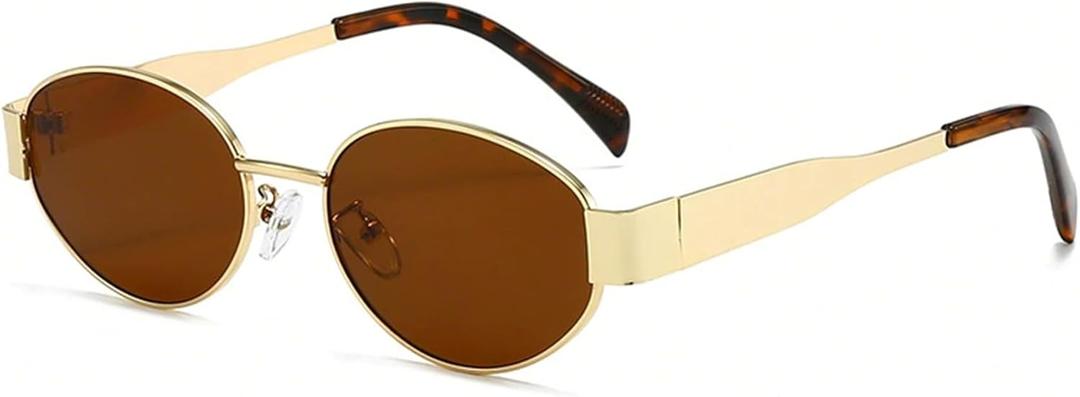 AIEYEZO Retro Oval Sunglasses for Women Fashion Polarized Sun Glasses Oval Metal Frames UV400 Protection Lens (Gold/Brown)