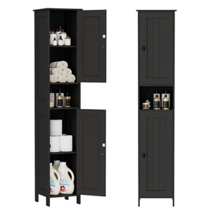 Homleke Tall Bathroom Storage Cabinet with 2 Doors, 67"H Narrow Storage Cabinet with Adjustable Shelves& Anti-Tip Design, Reversible Door Installation, Easy Assembly, 11.8 x 11.8 x 66.9 Inches, Black