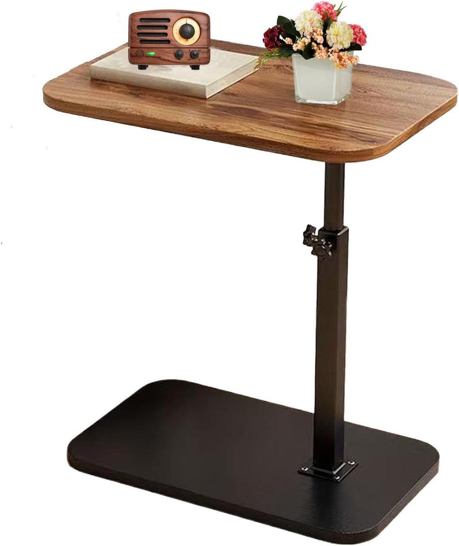 C End Table Adjustable Height, C Shaped Side Tables Living Room and Bedroom for Sofa, Chair, Bed, Coffee Small Spaces Side Table (Walnut Brown)